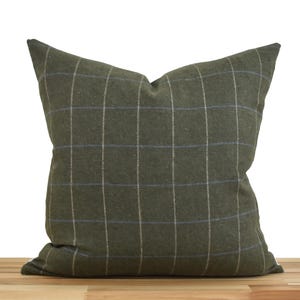 Dark Green Plaid Pillow Cover, Olive Green Windowpane Pillow, Classic Plaid Throw Pillow