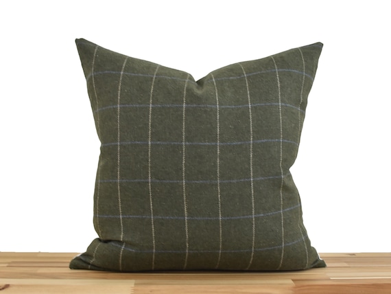 Dark Green Plaid Pillow Cover, Olive Green Windowpane Pillow, Classic Plaid Throw Pillow