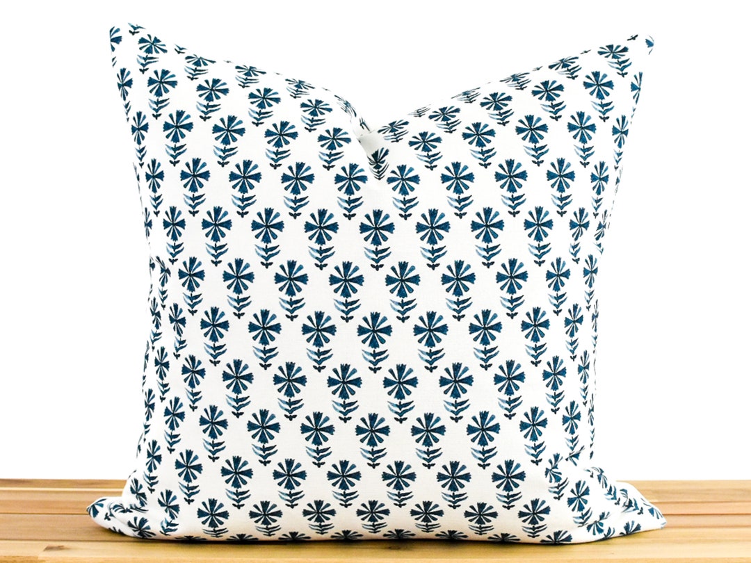 Blue and White Floral Pillow Cover Floral Pillow Cover Block Etsy