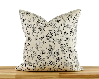 Tan Black Floral Pillow Cover, Farmhouse Throw Pillow