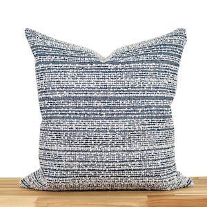 Dark Blue and White Striped Woven Pillow Cover