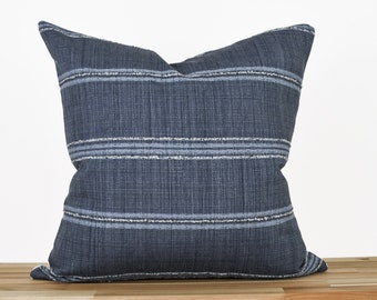 Dark Blue Striped Pillow Cover, Denim Striped Pillow Cover, Blue and Light Blue Striped Pillow Cover, Modern Farmhouse Striped Pillow Cover