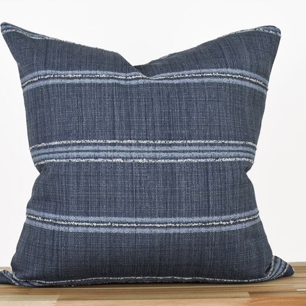 Dark Blue Striped Pillow Cover, Denim Striped Pillow Cover, Blue and Light Blue Striped Pillow Cover, Modern Farmhouse Striped Pillow Cover
