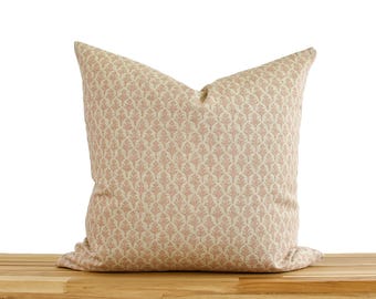 Blush Floral Pillow Cover, Block Print Inspired Design