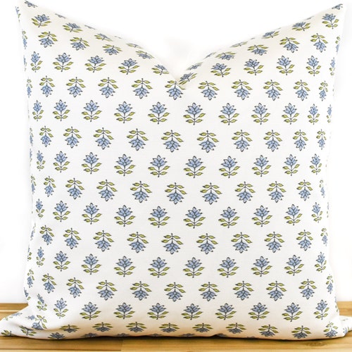 Indigo Blue and Natural Floral Pillow Cover Etsy