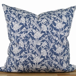 Blue Floral Block Print Pillow Cover, Blue and White Floral Pillow, Hand Blocked Floral Pillow, Floral Thow Pillow, Blue Floral Pillow