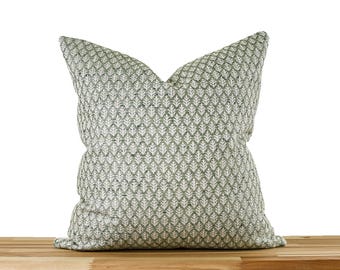 Green Floral Pillow Cover, Neutral Green Fern Throw Pillow, Designer Pillow Cover