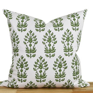 Green Block Print Pillow Cover, Green Floral Pillow Cover, Modern Farmhouse Pillow Cover, Pillow Cover 20x20