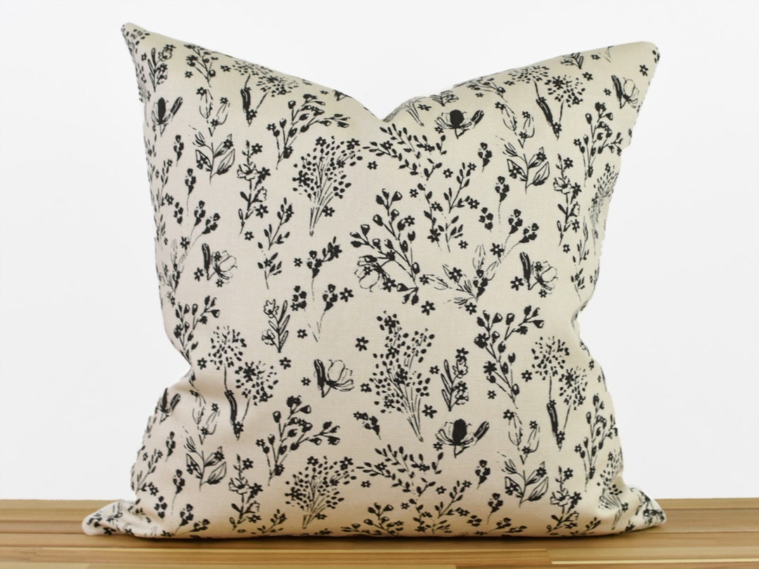 Beige and Black Floral Pillow Cover, Neutral Floral Pillow Cover