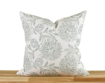 Green Floral Pillow Cover, Botanical Throw Pillow