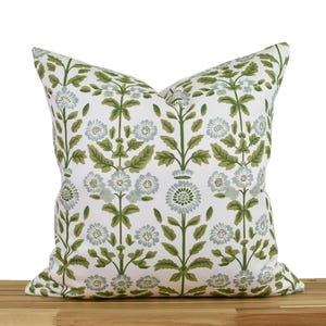 Green and Blue Gray Floral Pillow Cover, Olive Green and Soft Blue Pillow, Designer Pillow, Pillow Cover 20x20