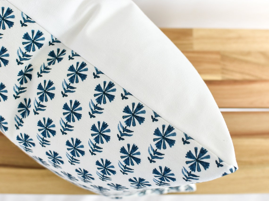Blue and White Floral Pillow Cover Floral Pillow Cover Block Etsy
