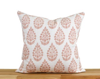 Pink and White Block Print Inspired Pillow Cover, Blush Pink Pillow, Floral Block Print Pillow, Spring Pillow Cover, Floral Pillow Cover
