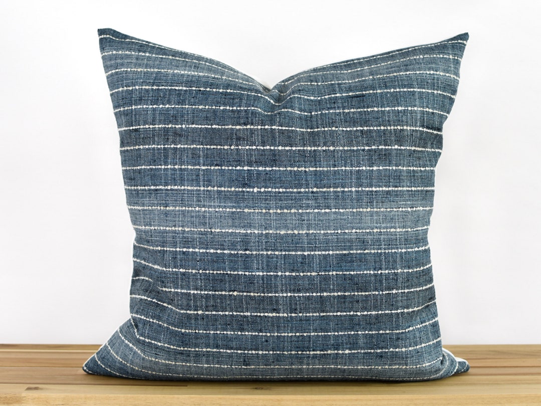 Navy Striped Pillow Cover, Denim Striped Pillow Cover, Striped Pillow