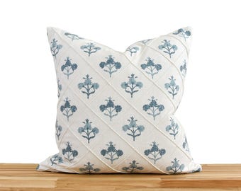 Blue and White Floral Pillow Cover, Blue Floral Medallion Pillow Cover
