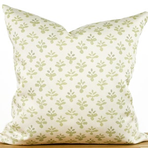 Ready to Ship: Sage Green Leaf Pillow Cover, Block Print Inspired