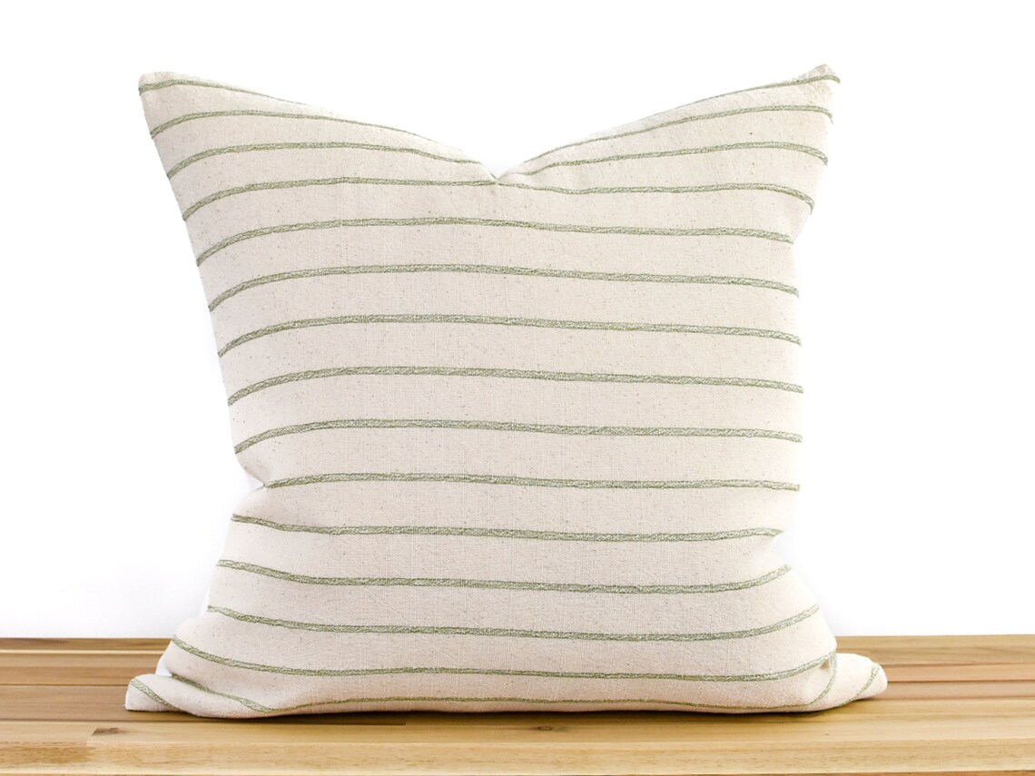 Green Striped Pillow Cover Neutral Striped Pillow Boho Etsy