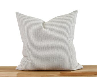 Funda de almohada a rayas color canela: mezcla de lino