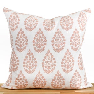 Pink and White Block Print Inspired Pillow Cover, Blush Pink Pillow, Floral Block Print Pillow, Spring Pillow Cover, Floral Pillow Cover