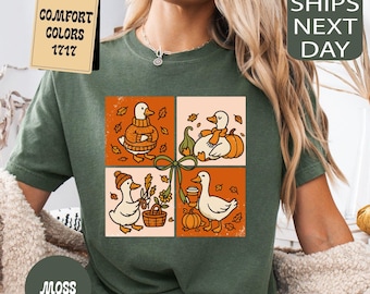 Comfort Colors® Pumpkin Latte Goose Shirt, Fall Goose Shirt, Fall Vibes Tee, Pumpkin Spice Shirt, Cute Goose Shirt, Autumn Leaves T-shirt