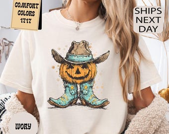 Comfort Colors® Western Pumpkin Shirt Funny Halloween T-shirt Fall  Vibes Tee Spooky Cowgirl