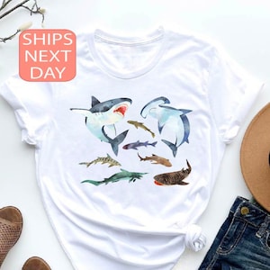 Watercolor Shark Shirt, Types Of Sharks Shirt, Illustrated Sweatshirt, Youth Shark Gift Idea, Shark Species Tee, Great White Shirt