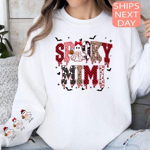 Custom Spooky Mimi Sweatshirt Halloween Grandma Sweater With Grandkids Names Personalized Gigi Hoodie