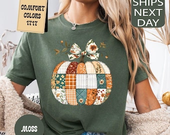 Comfort Colors® Pumpkin Patch Shirt, Patchwork Pumpkin, Pumpkin Season Tee, Cute Autumn T-shirt, Fall Vibes Gift, Floral Fall Gift