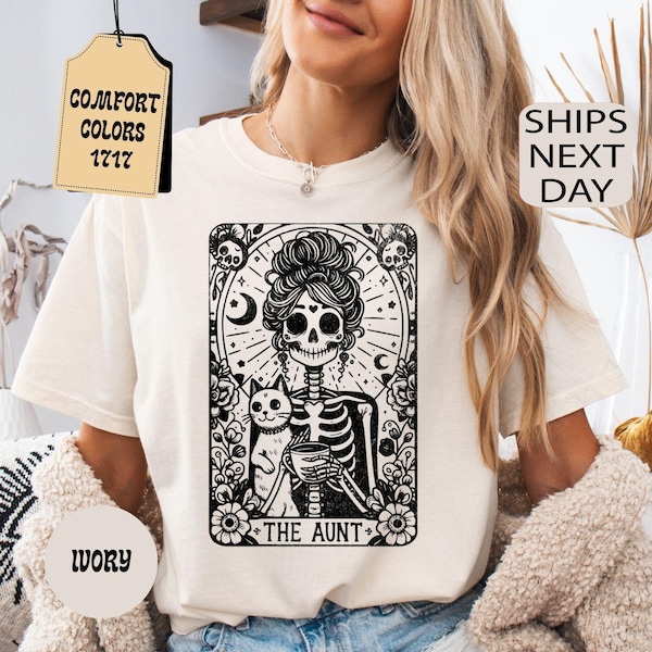 Comfort Colors Aunt Tarot Card Shirt, Women's Skeleton Graphic Tee, Auntie Tshirt