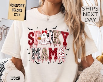 Comfort Colors® Spooky Mama T-shirt Halloween Mom Tee Coquette Ghost Shirt Autumn Apparel