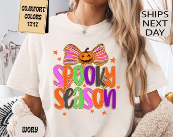 Comfort Colors® Spooky Season Shirt, Halloween Coquette Shirt, Spooky Vibes T-Shirt, Preppy Halloween Shirt, Halloween Kürbis T-Shirt, Boo Tee
