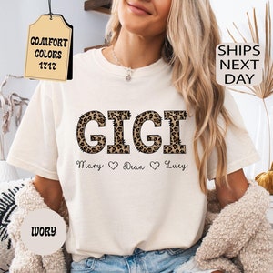 Comfort Colors Custom Leopard Gigi Shirt, Personalized Mothers Day Gift, New Grandma Gift, Gigi Birthday Gift For Grandma, Gigi Tshirt