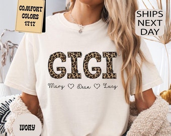 Comfort Colors Custom Leopard Gigi Shirt, Personalized Mothers Day Gift, New Grandma Gift, Gigi Birthday Gift For Grandma, Gigi Tshirt