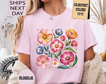 Camisa floral bohemia Comfort Colors®, camiseta con flores silvestres, camiseta de primavera para mujer, regalo para amantes de las plantas