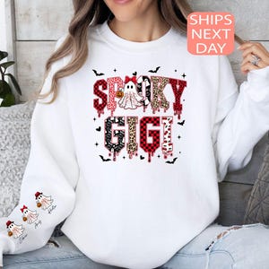 Custom Spooky Gigi Sweatshirt Halloween Grandma Sweater With Grandkids Names Personalized Mimi Hoodie