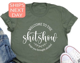 Alcohol, the Glue Holding This Shitshow Together Gray Unisex Short Sleeve  T-shirt With FREE SHIPPING 