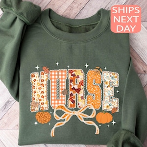 Coquette Fall Nurse Sweatshirt, Fall Lace Sweatshirt, Preppy Fall Nurse, Nursing Student Gift, Thanksgiving Gift, Pumpkin Nurse Sweatshirt