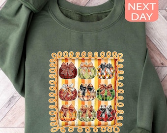 Coquette Pumpkin Sweatshirt Fall Vibes Hoodie  Women Autumn Sweater Cozy Season Outfit Thanksgiving Apparel