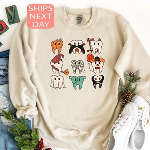Funny Halloween Teeth Sweatshirt, Spooky Halloween Dentist Sweatshirt, Dental Squad Sweatshirt, Trick or Teeth Hoodie, Pumpkin Dentist Hoody