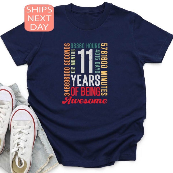 11 Years of Being Awesome Shirt, 11th Birthday Tee, Birthday T shirt for 11 Year Old Boy, Birthday Countdown Tshirt, 11th Birthday Gift