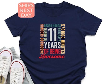 11 Years of Being Awesome Shirt, 11th Birthday Tee, Birthday T shirt for 11 Year Old Boy, Birthday Countdown Tshirt, 11th Birthday Gift