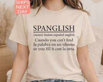 Camiseta con definición de spanglish, camiseta para profesor de español, camiseta de Puerto Rico, camiseta mexicana