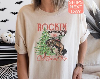 QIANRUO Felpa Donna Howdy: Albero Di Natale Retrò Western, Maniche Lunghe, Casual