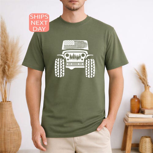 Chemise camion tout-terrain drapeau américain, t-shirt aventure 4x4