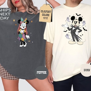Comfort Colors® Mickey and Minnie Halloween Couple Shirts, Mickey Ghost Shirt, Minnie Ghost Shirt, Spooky Season Shirt, Kids Halloween Tee