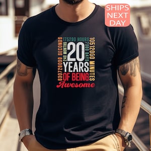 20 Years of Being Awesome Shirt, 20th Birthday Tee, Birthday T Shirt for 20 Years Old Boy, 20th Birthday Gift for Him Birthday Countdown Tee