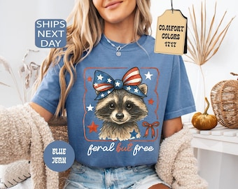 Comfort Colors® Rolig 4 juli T-shirt, Vild men fri T-shirt, Patriotisk tvättbjörnströja