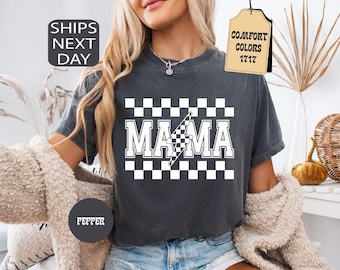 Comfort Colors Retro Mama Lightning Bolt Shirt, Varsity Mom Shirt