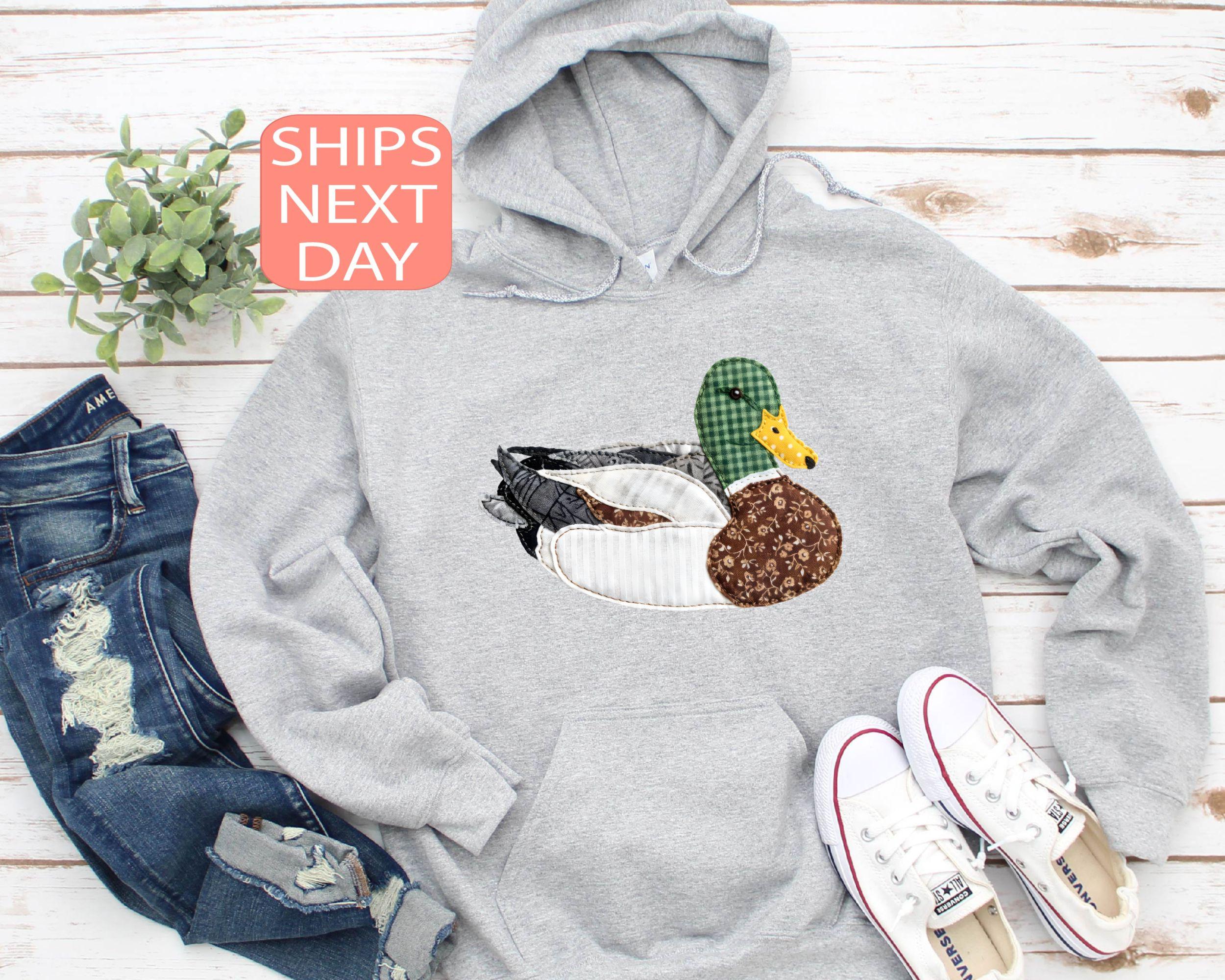 Faux Patchwork Mallard Duck Sweatshirt, Duck Hunting Sweater 