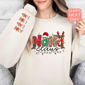 Felpa e cappuccio personalizzate per la nonna, felpa natalizia per la nonna, maglione per la nonna, felpa personalizzata per la mamma con nome del bambino sulla manica